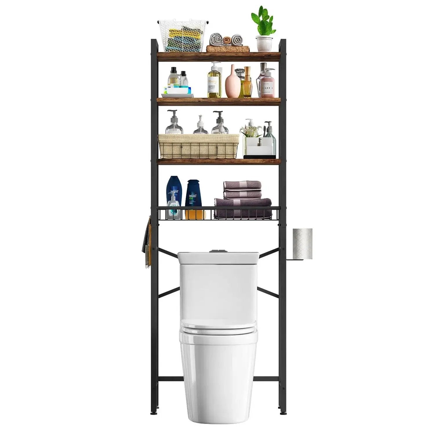 Over the Toilet Storage Freestanding Industrial Metal Wood Shelving Unit by HomePacific