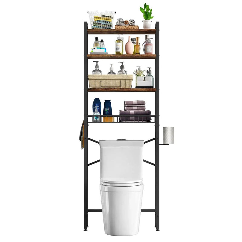 Over the Toilet Storage Freestanding Industrial Metal Wood Shelving Unit by HomePacific
