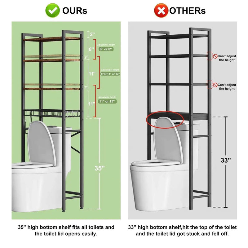 Over the Toilet Storage Freestanding Industrial Metal Wood Shelving Unit by HomePacific