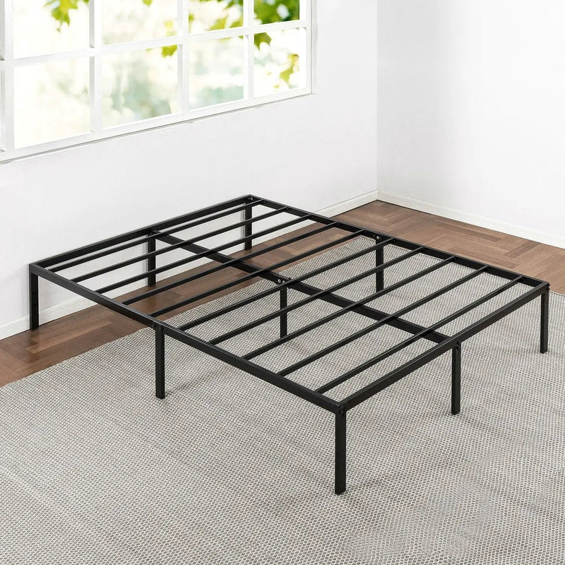 Queen size Sturdy Black Metal Platform Bed Frame with Headboard Attachments by HomePacific