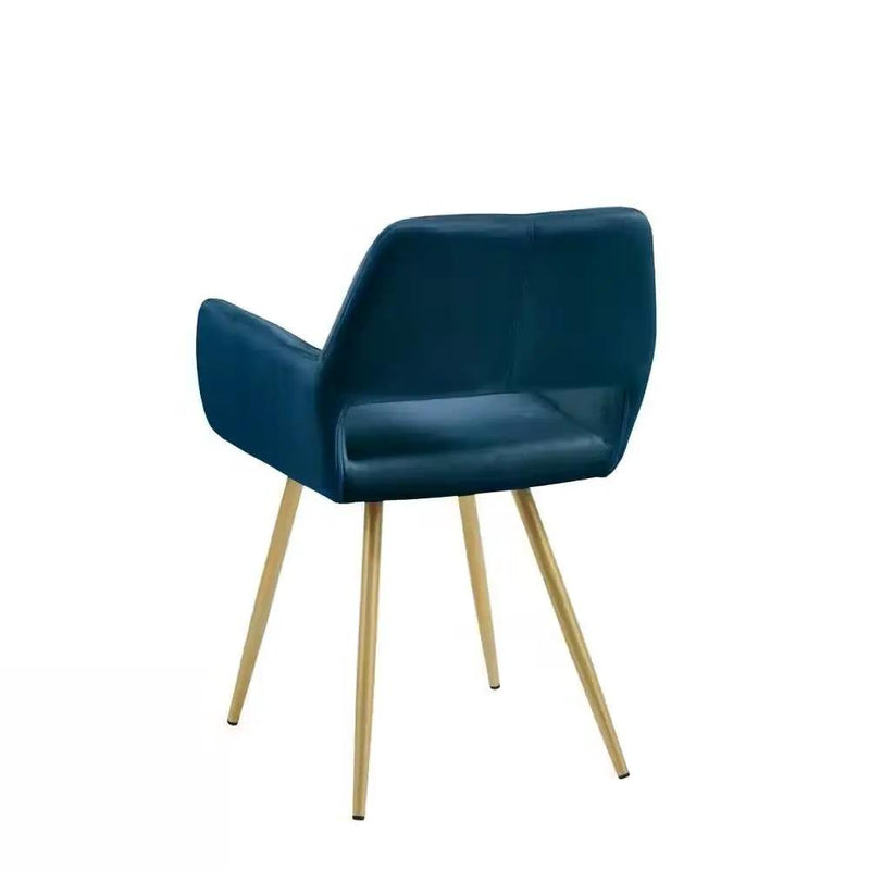 Set of 2 Modern Blue Velvet Upholstered Dining Chair with Gold Metal Legs by HomePacific