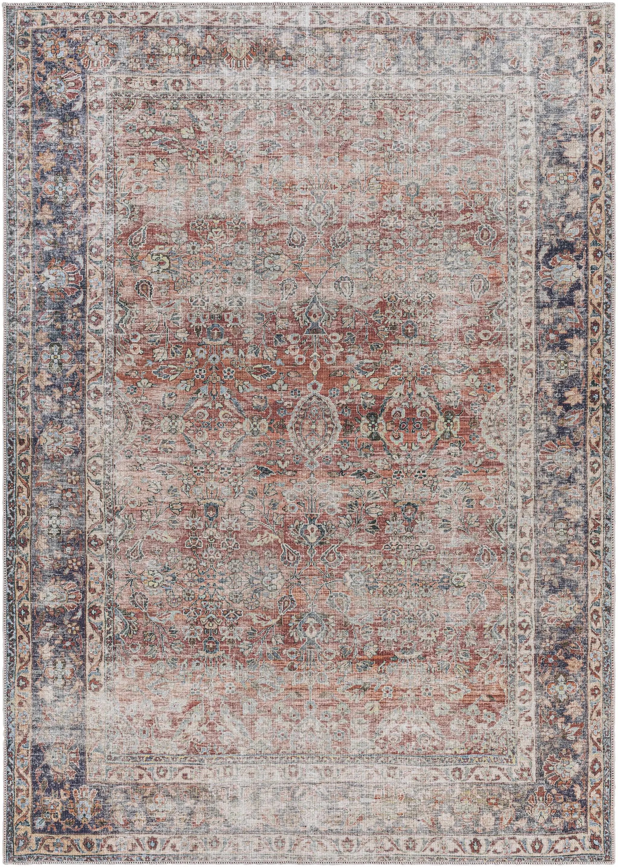 Rust Anahawan Distressed Washable Area Rug - Clearance by Boutique Rugs