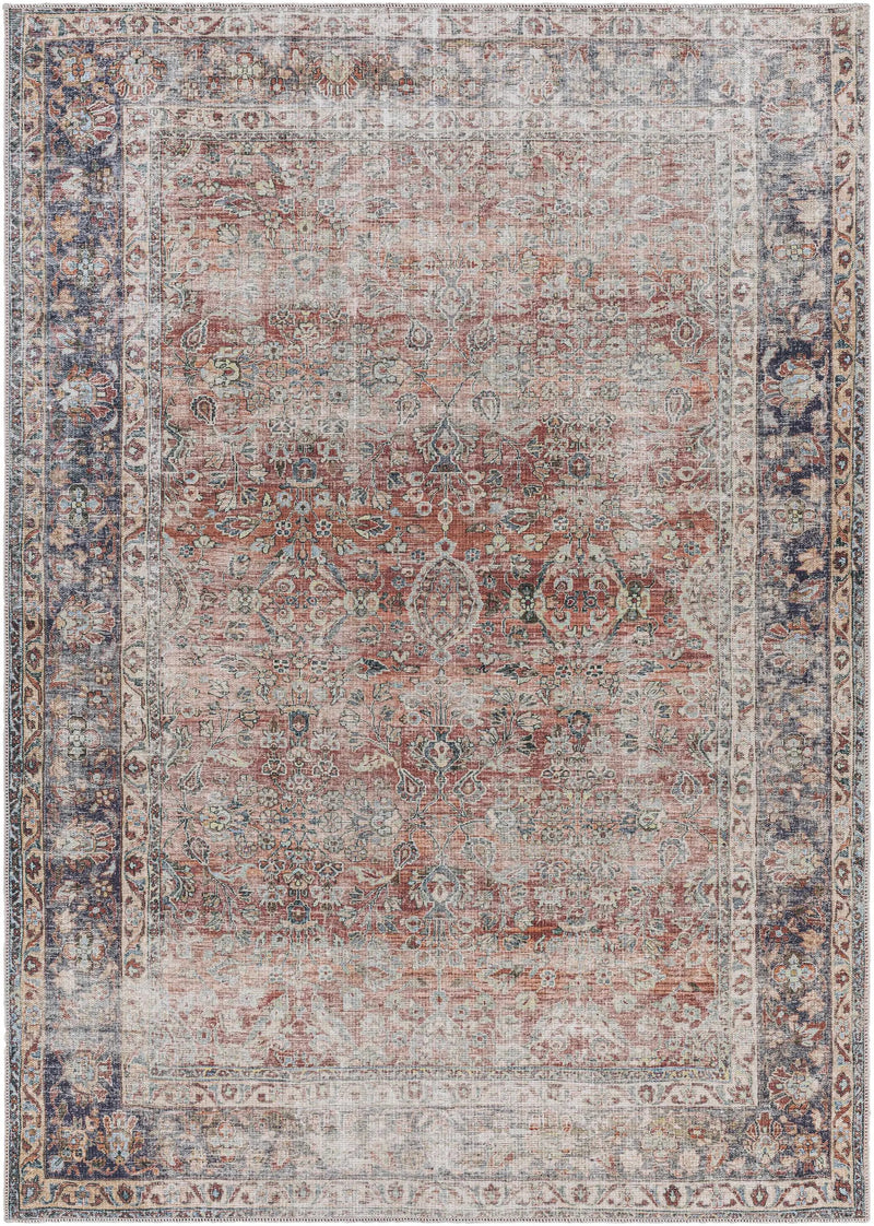 Rust Anahawan Distressed Washable Area Rug - Clearance by Boutique Rugs