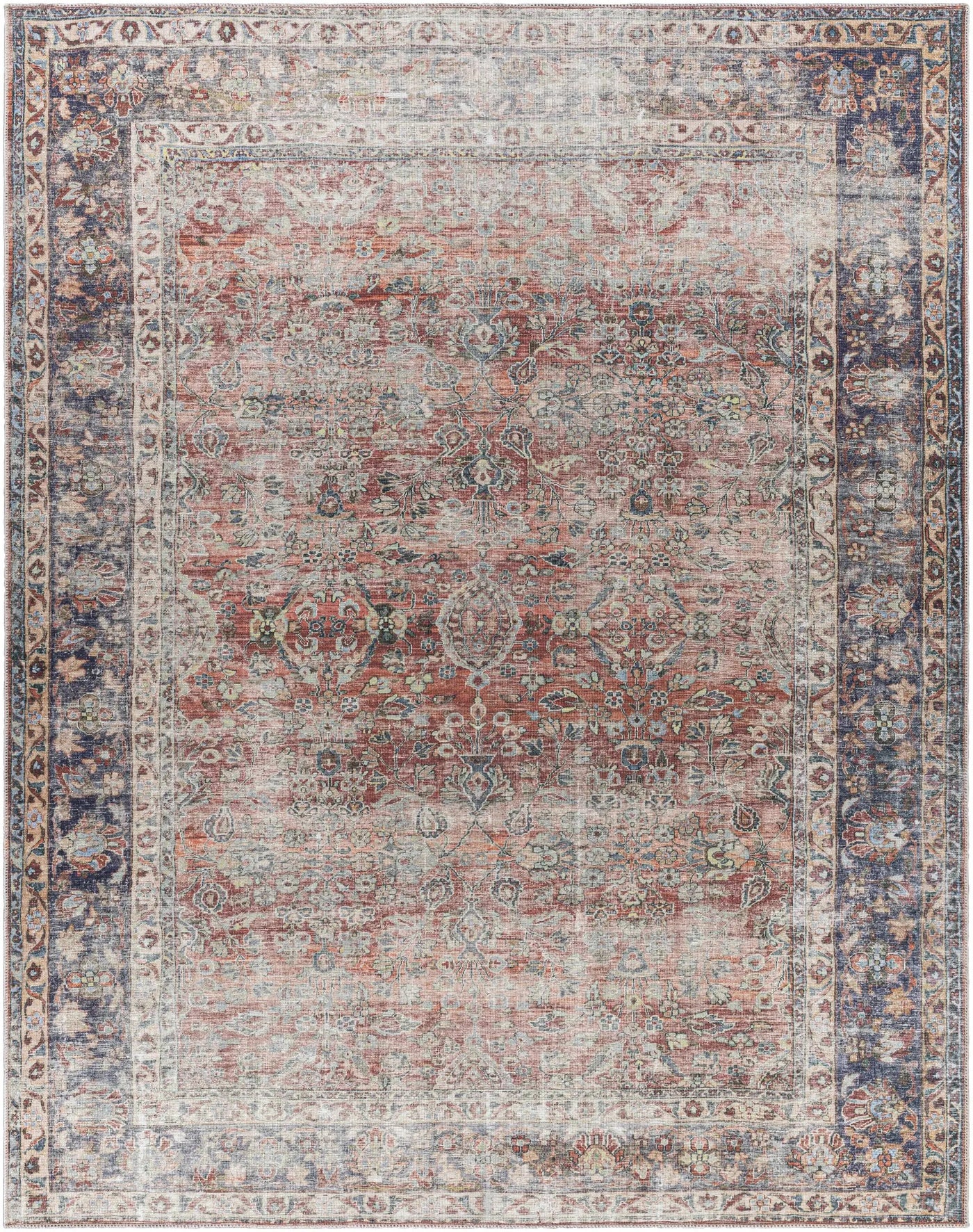 Rust Anahawan Distressed Washable Area Rug - Clearance by Boutique Rugs