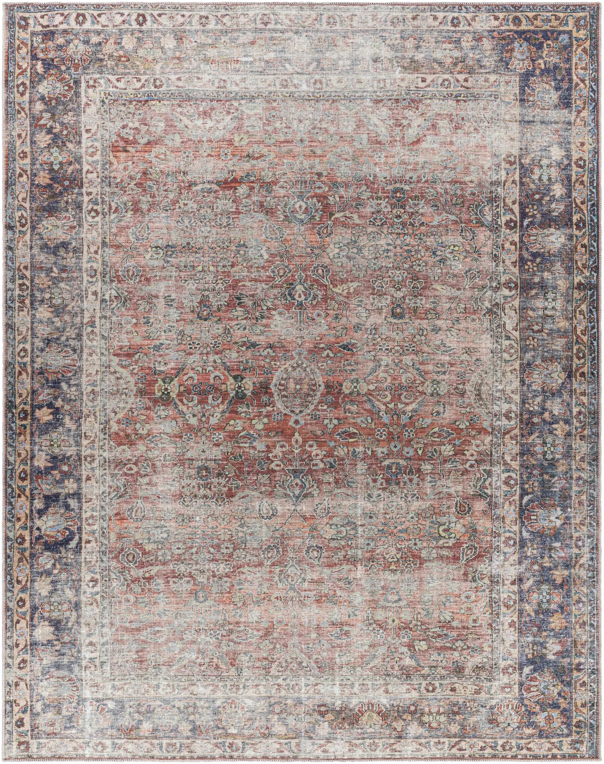 Rust Anahawan Distressed Washable Area Rug - Clearance by Boutique Rugs