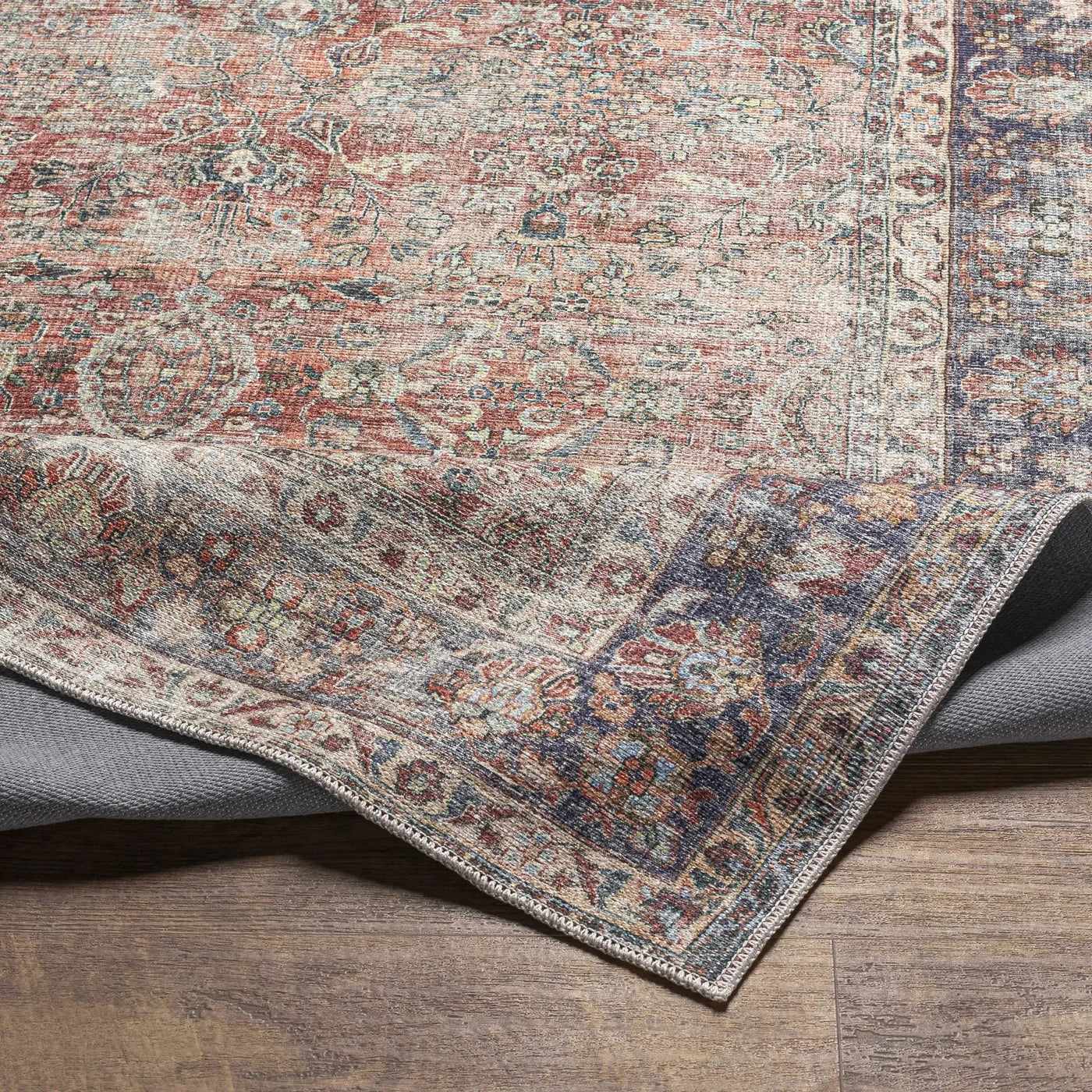 Rust Anahawan Distressed Washable Area Rug - Clearance by Boutique Rugs