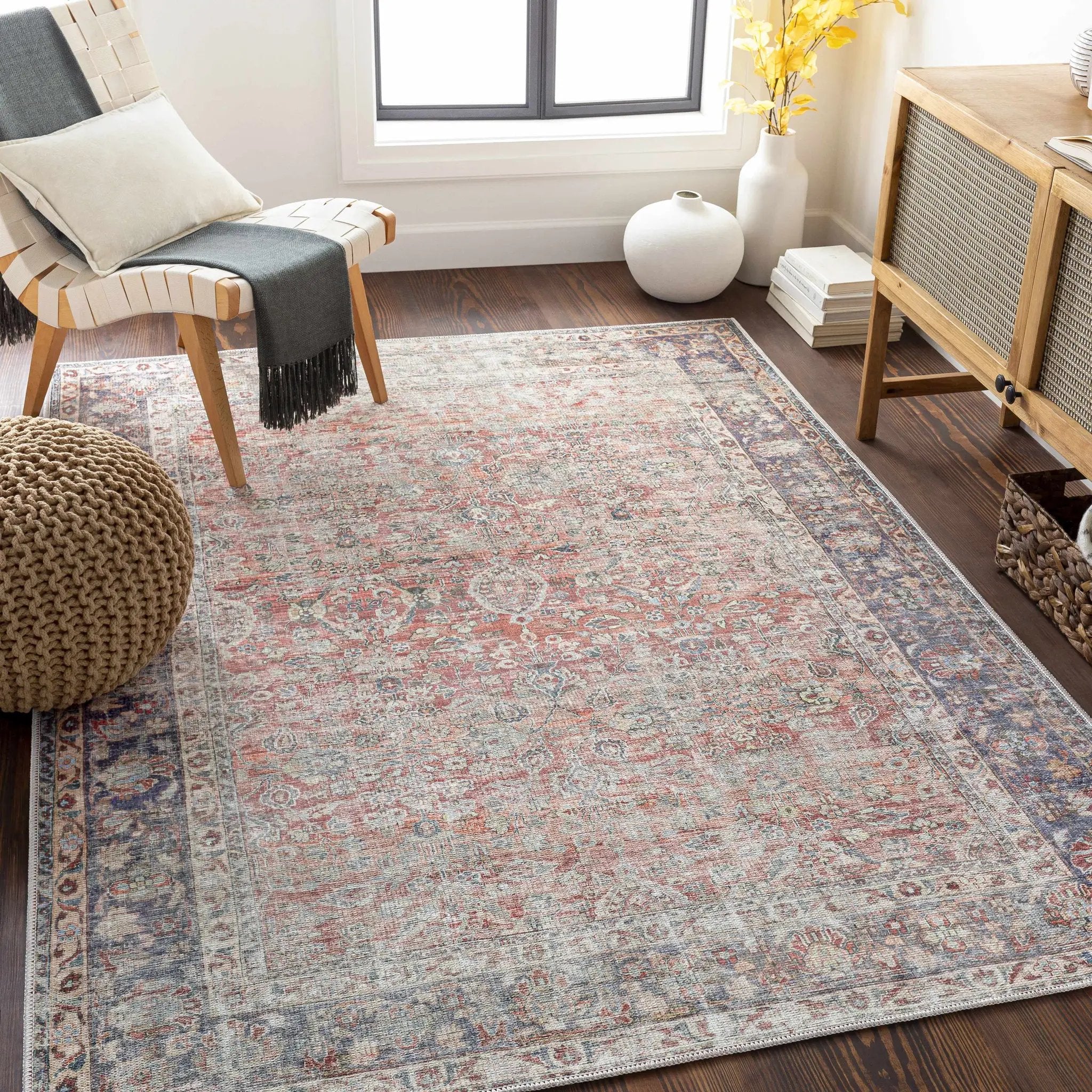 Rust Anahawan Distressed Washable Area Rug - Clearance by Boutique Rugs