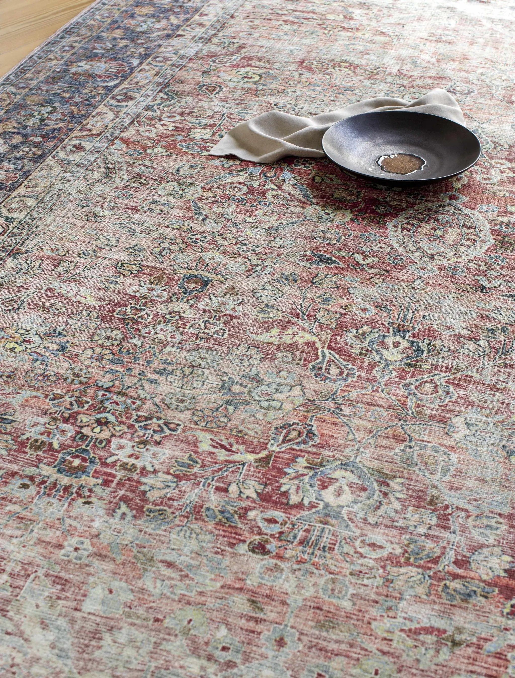 Rust Anahawan Distressed Washable Area Rug - Clearance by Boutique Rugs