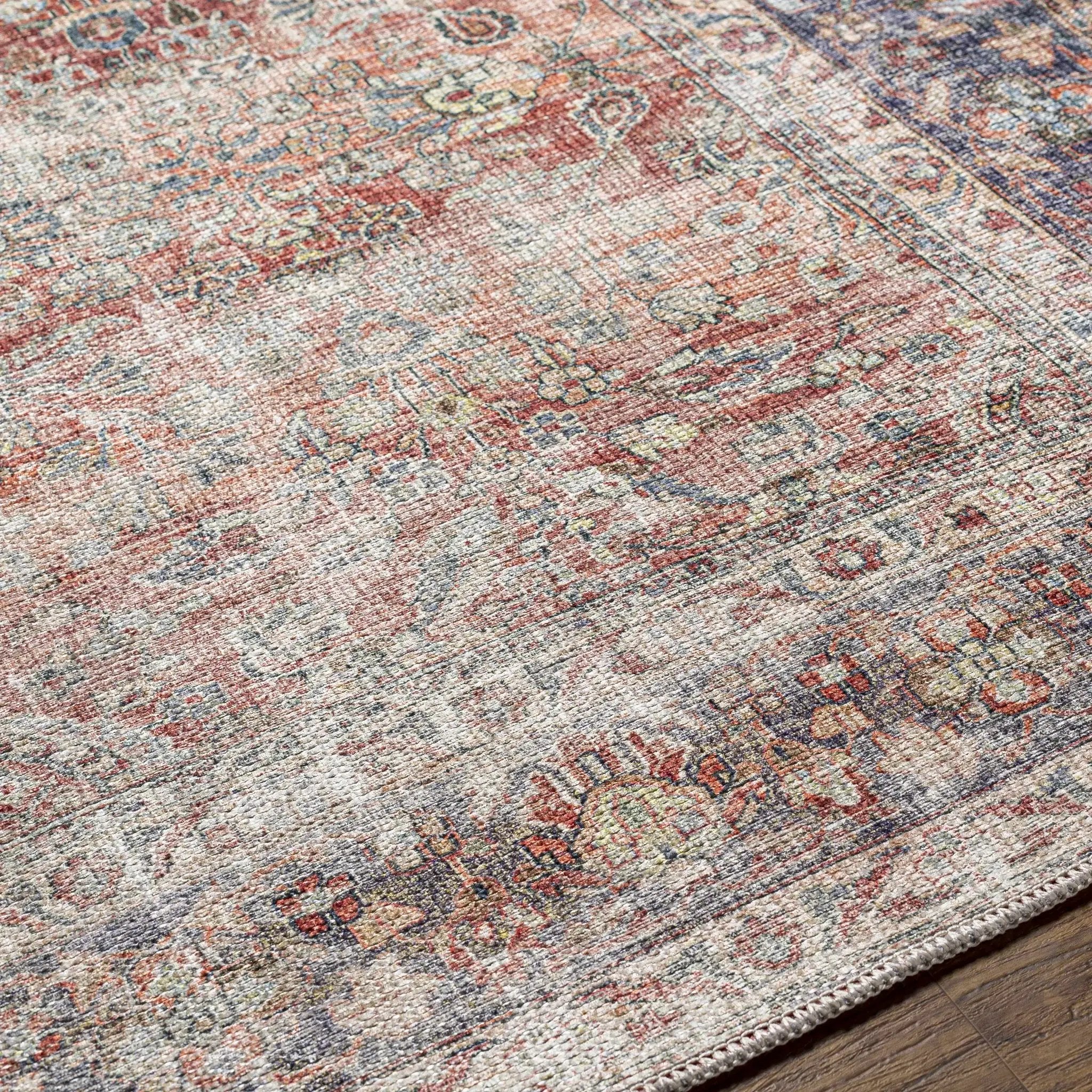 Rust Anahawan Distressed Washable Area Rug - Clearance by Boutique Rugs