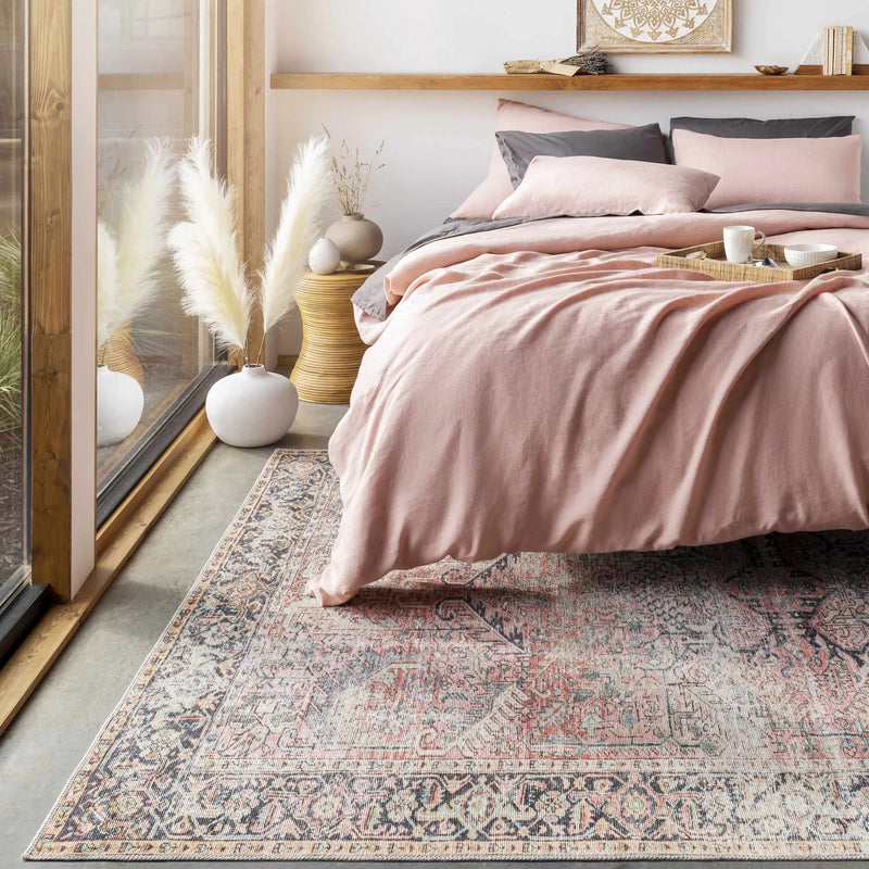 Rust Anahawan Distressed Washable Area Rug - Clearance by Boutique Rugs