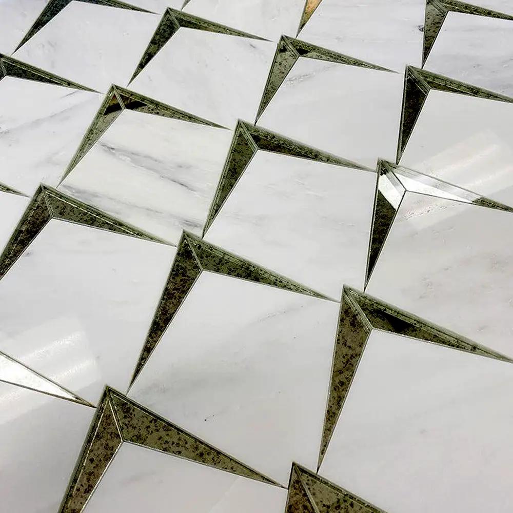 Eastern White, Glass 12x12 Polished Diamond Marble Mosaic Tile (5 pack, 5 sq ft/case) by Apollo Tile