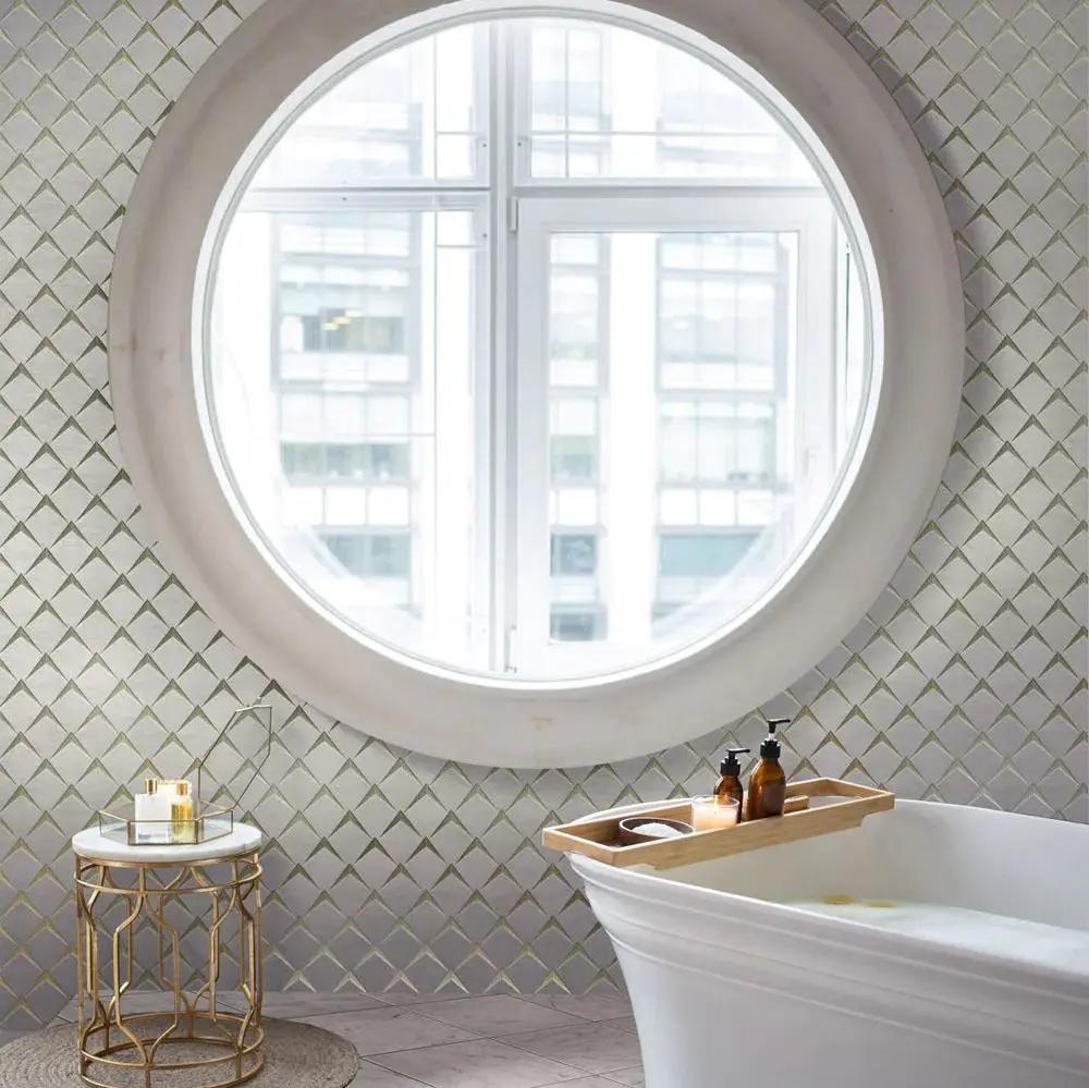 Eastern White, Glass 12x12 Polished Diamond Marble Mosaic Tile (5 pack, 5 sq ft/case) by Apollo Tile