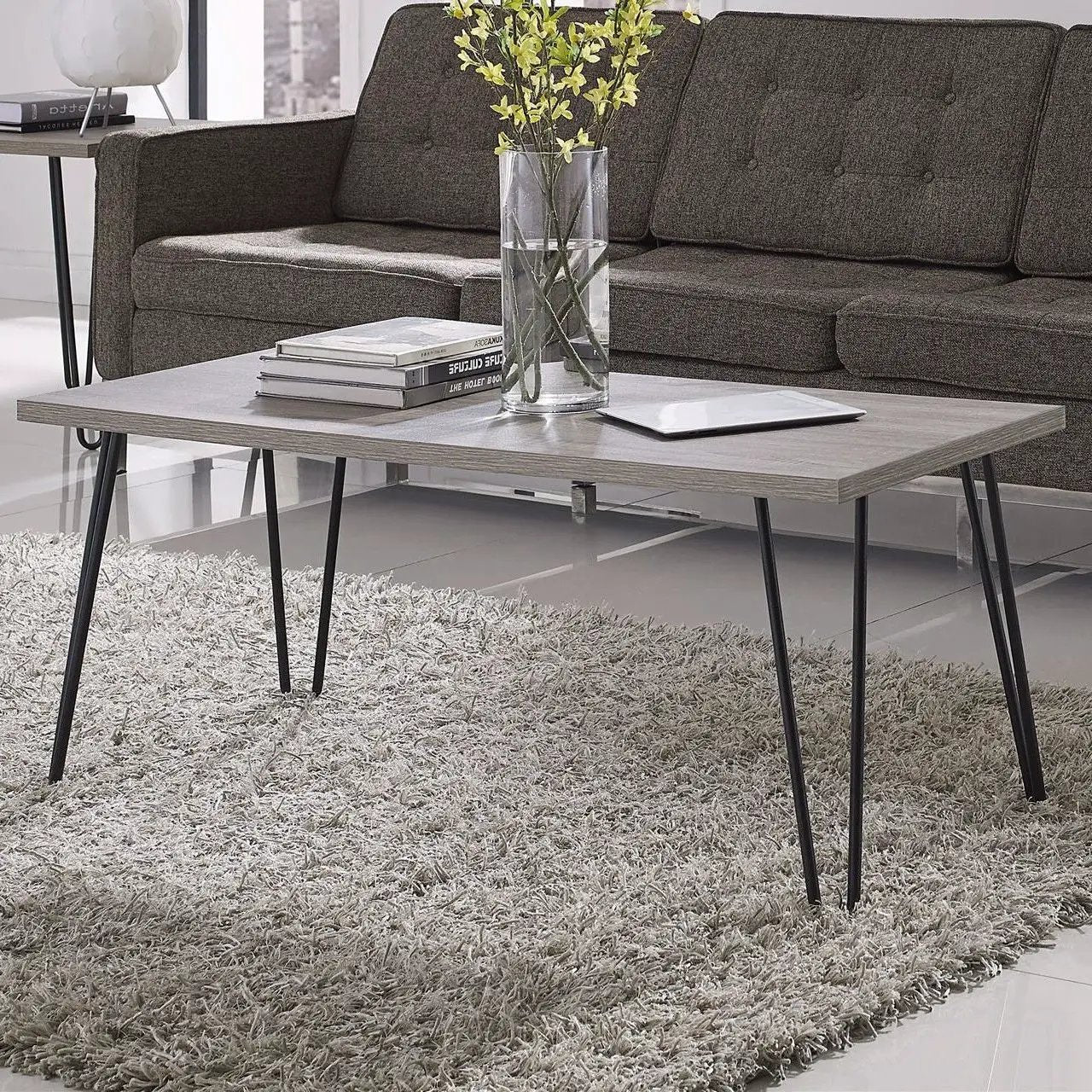 Modern Classic Vintage Style Coffee Table with Wood Top and Metal Legs by HomePacific