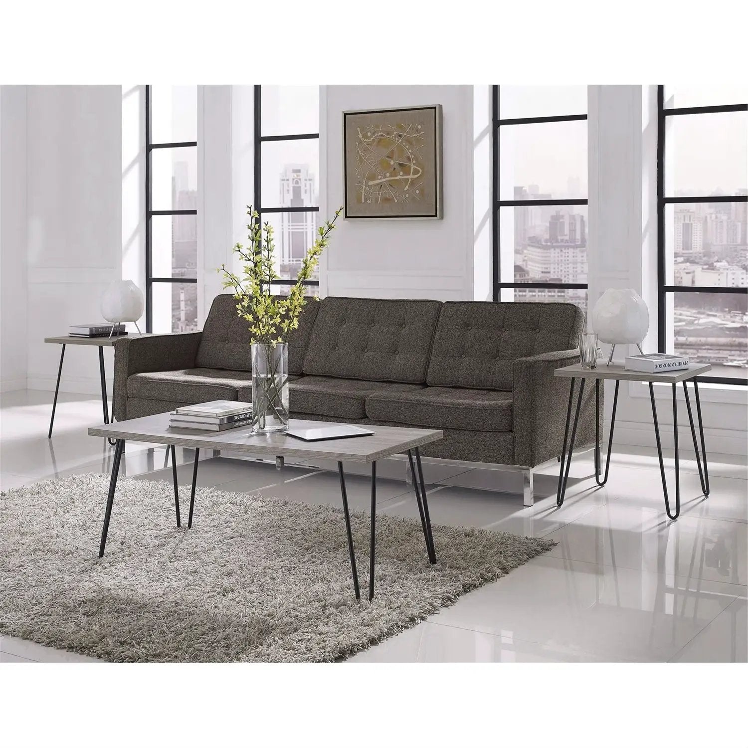 Modern Classic Vintage Style Coffee Table with Wood Top and Metal Legs by HomePacific