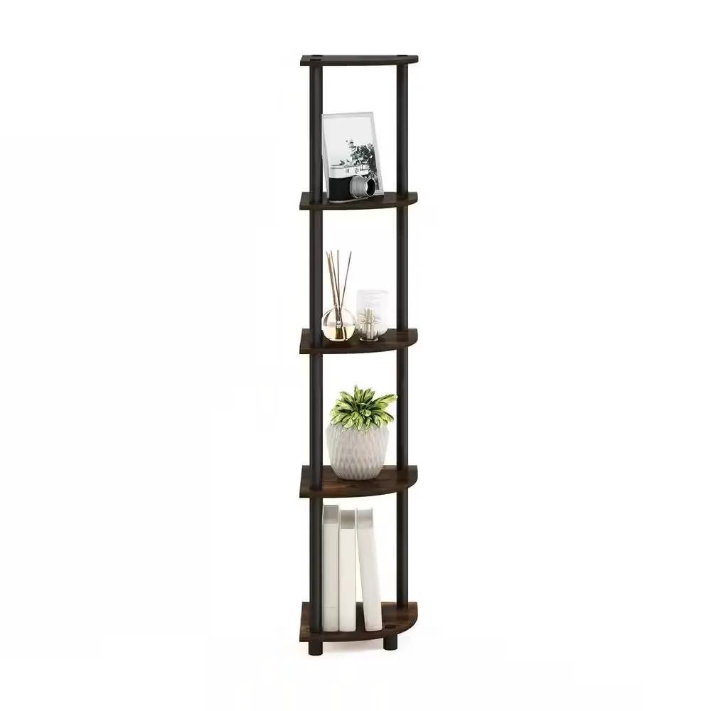 5-Shelf Modern Corner Bookcase in Black Brown Wood Finish by HomePacific