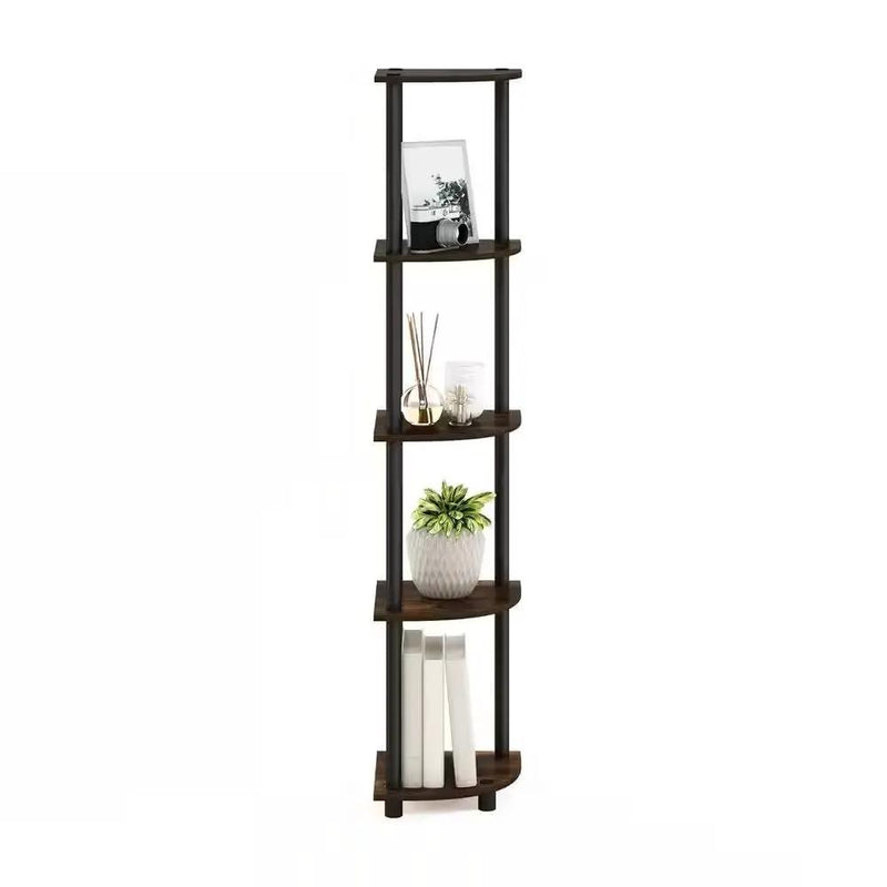 5-Shelf Modern Corner Bookcase in Black Brown Wood Finish by HomePacific