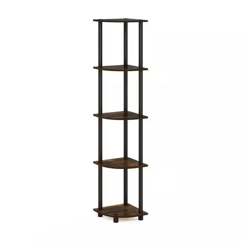 5-Shelf Modern Corner Bookcase in Black Brown Wood Finish by HomePacific