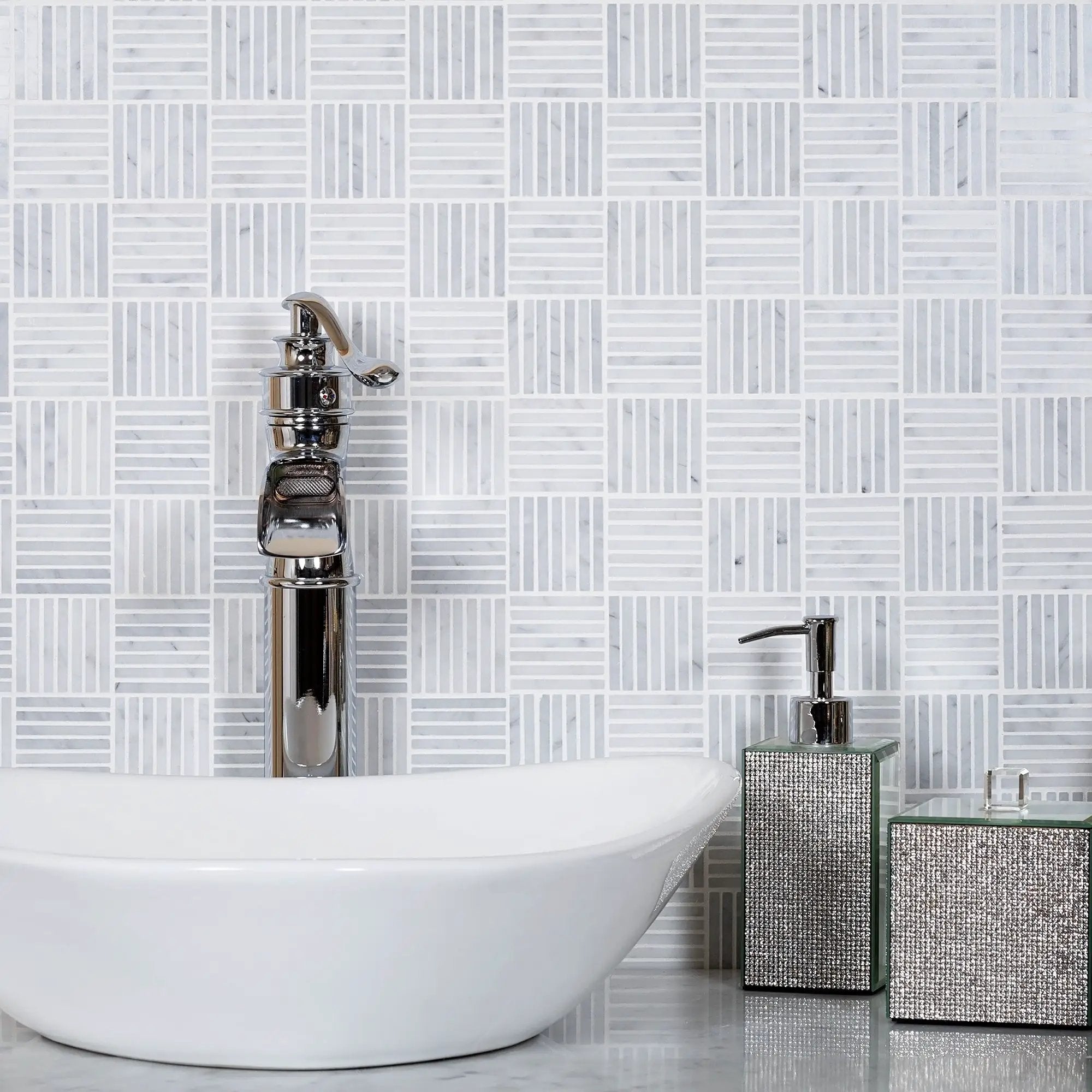 White Gray 12x12 Polished Brick Bianco Carrara Marble Mosaic Tile (5 pack, 5 sq ft/case) by Apollo Tile