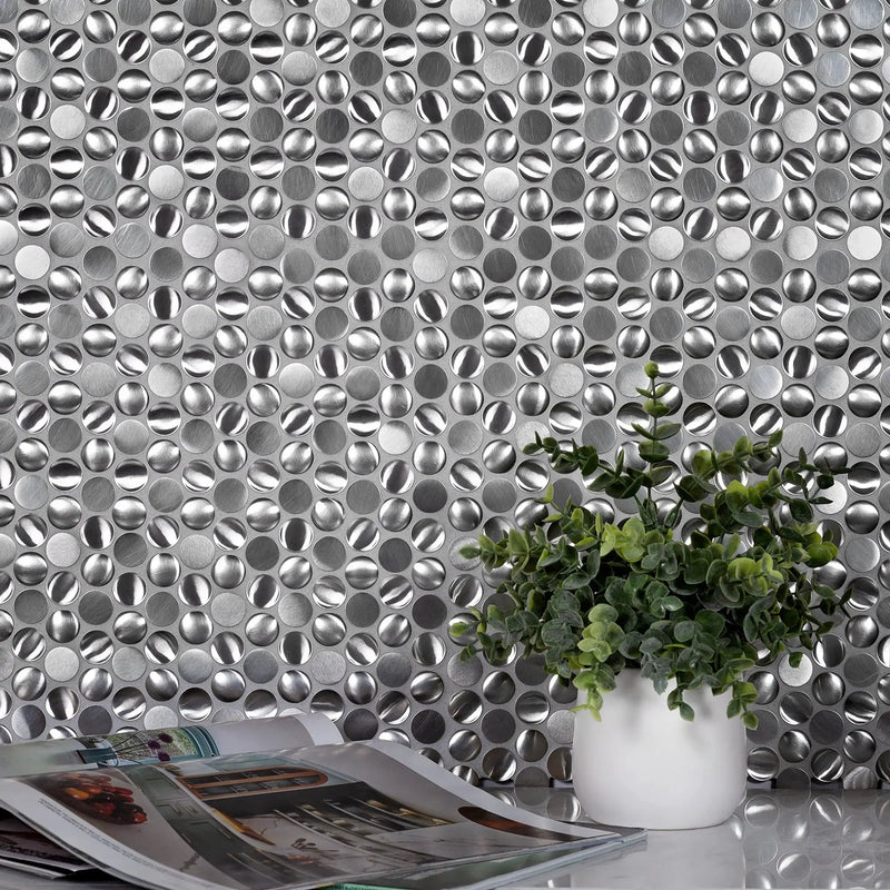 Anchor Gray 12x12 Polished Penny Round Metal Mosaic Tile (5 pack, 4.75 sq ft/case) by Apollo Tile