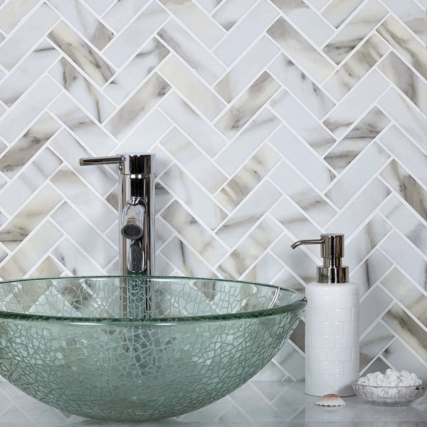 White Beige 11x13 Matte Herringbone Recycled Glass Mosaic Tile (10 pack, 9.625 sq ft/case)