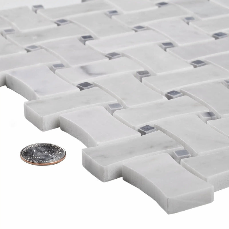 White 12x12 Polished Basketweave Bianco Carrara Bardiglio Nuvolato Marble Mosaic Tile (5 pack, 5 sq ft/case) by Apollo Tile