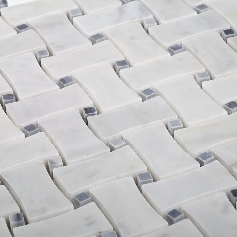 White 12x12 Polished Basketweave Bianco Carrara Bardiglio Nuvolato Marble Mosaic Tile (5 pack, 5 sq ft/case) by Apollo Tile