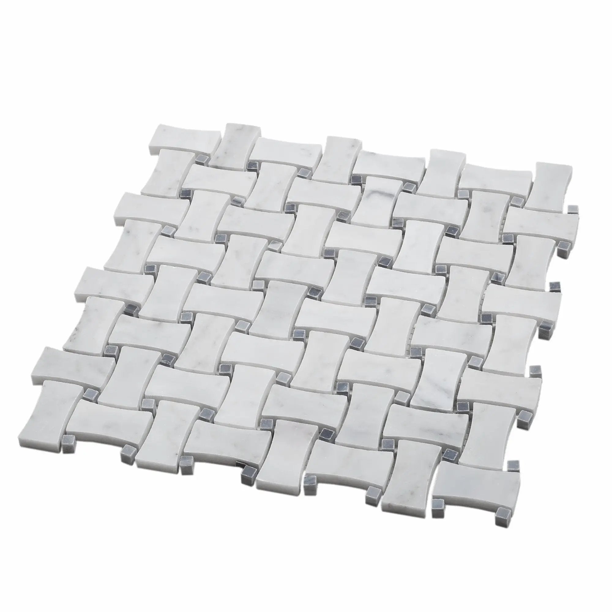 White 12x12 Polished Basketweave Bianco Carrara Bardiglio Nuvolato Marble Mosaic Tile (5 pack, 5 sq ft/case) by Apollo Tile