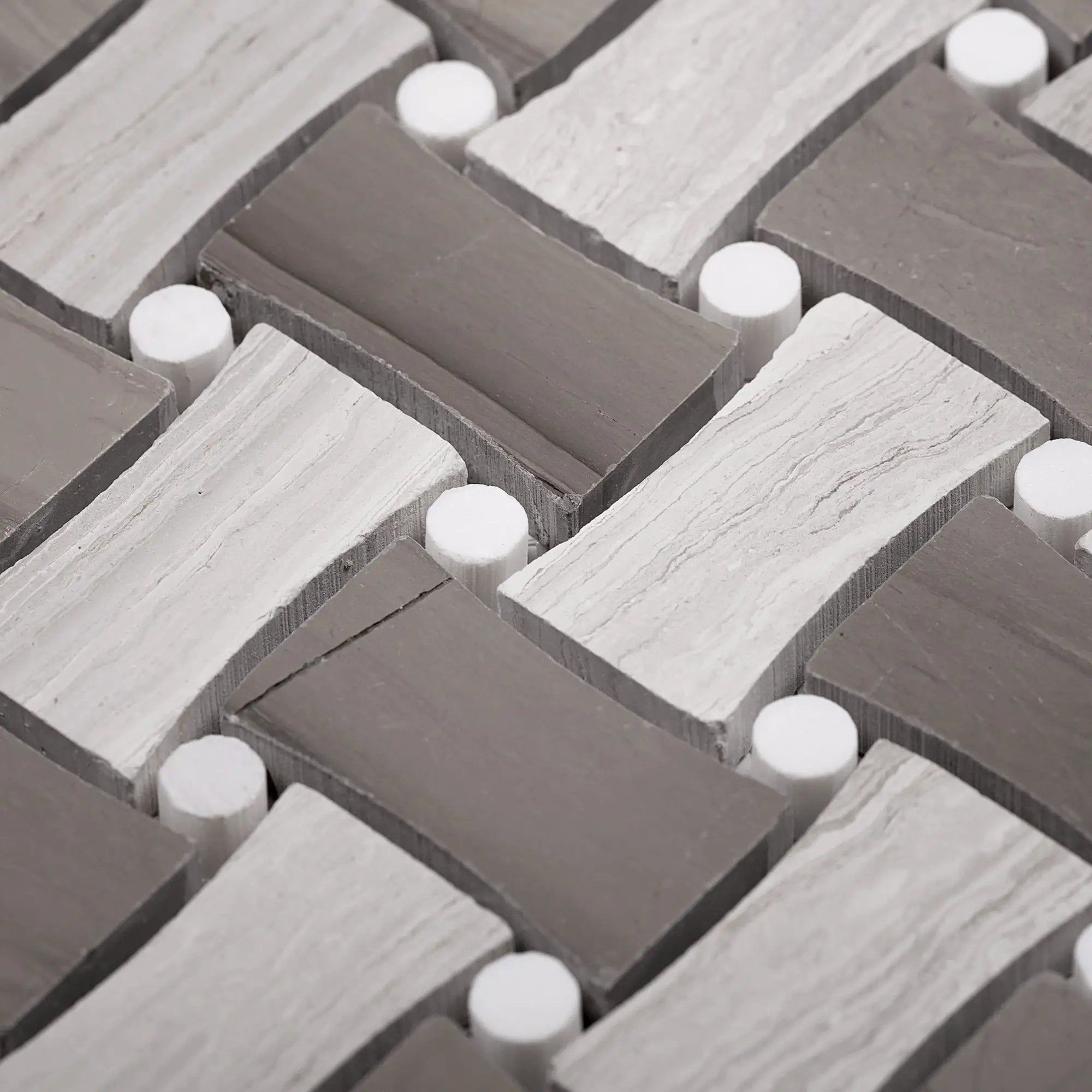 Eastern White, Wooden & Athens Grey 11x11 Polished Basketweave Marble Mosaic Tile (5 pack, 4.2 sq ft/case) by Apollo Tile