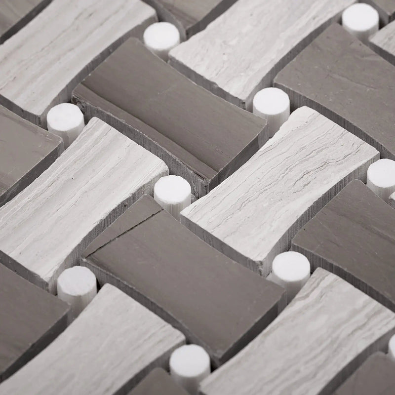 Eastern White, Wooden & Athens Grey 11x11 Polished Basketweave Marble Mosaic Tile (5 pack, 4.2 sq ft/case) by Apollo Tile