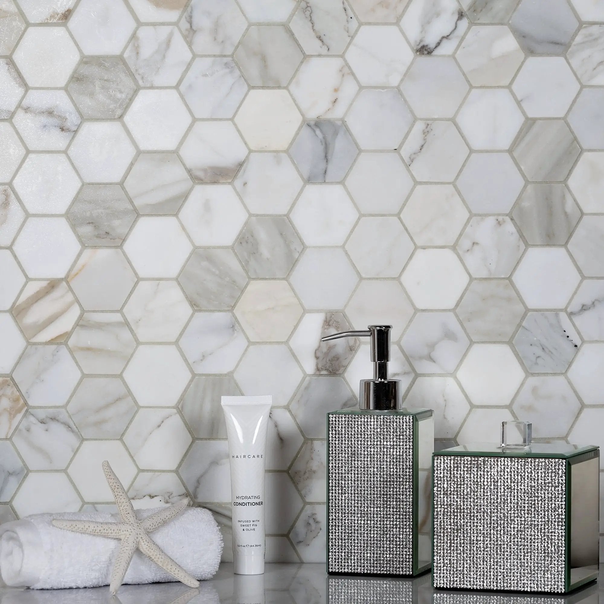 5-Pack Gray 12-in x 12-in Honed Natural Stone Honeycomb Marble Look Floor and Wall Tile by Apollo Tile