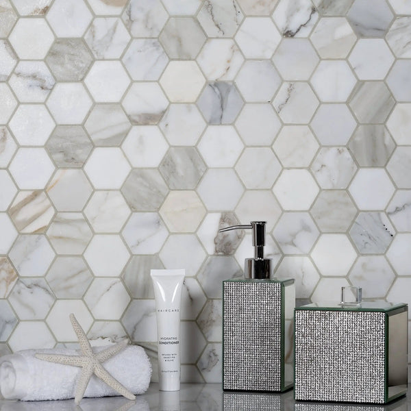 5-Pack Gray 12-in x 12-in Honed Natural Stone Honeycomb Marble Look Floor and Wall Tile