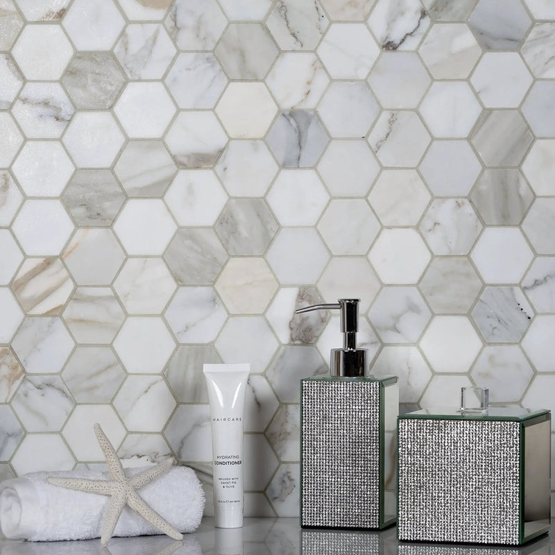 5-Pack Gray 12-in x 12-in Honed Natural Stone Honeycomb Marble Look Floor and Wall Tile by Apollo Tile