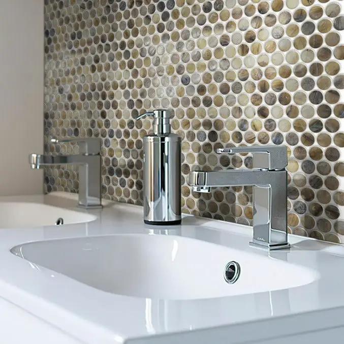 Beige 12x12 Glossy Penny Round Glass Mosaic Tile (10 pack, 10.34 sq ft/case) by Apollo Tile