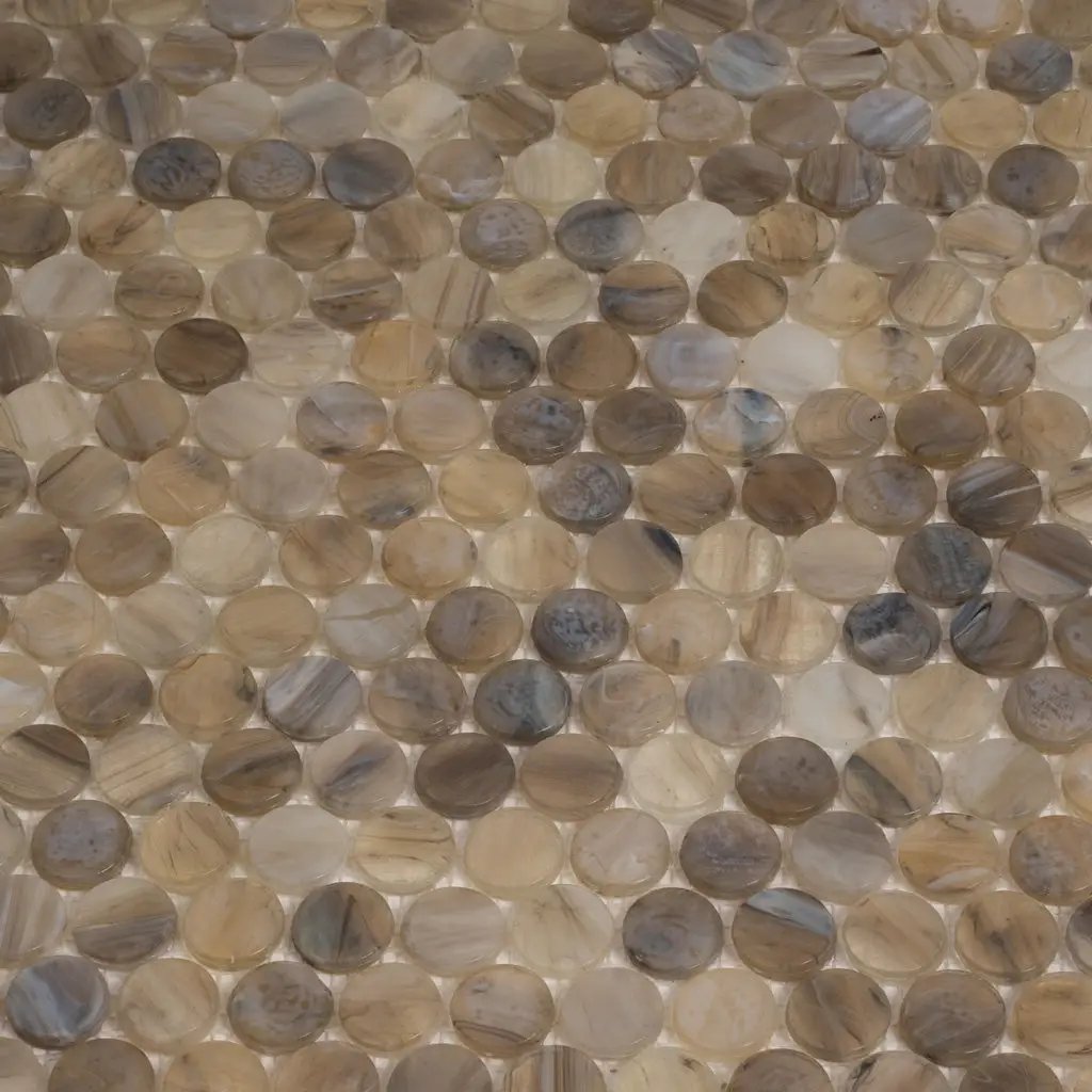 Beige 12x12 Glossy Penny Round Glass Mosaic Tile (10 pack, 10.34 sq ft/case) by Apollo Tile
