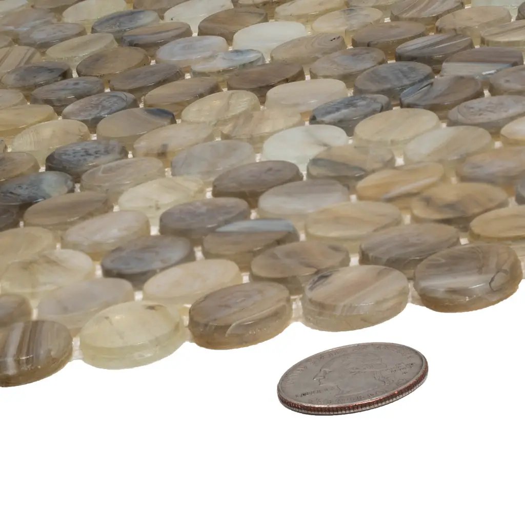 Beige 12x12 Glossy Penny Round Glass Mosaic Tile (10 pack, 10.34 sq ft/case) by Apollo Tile