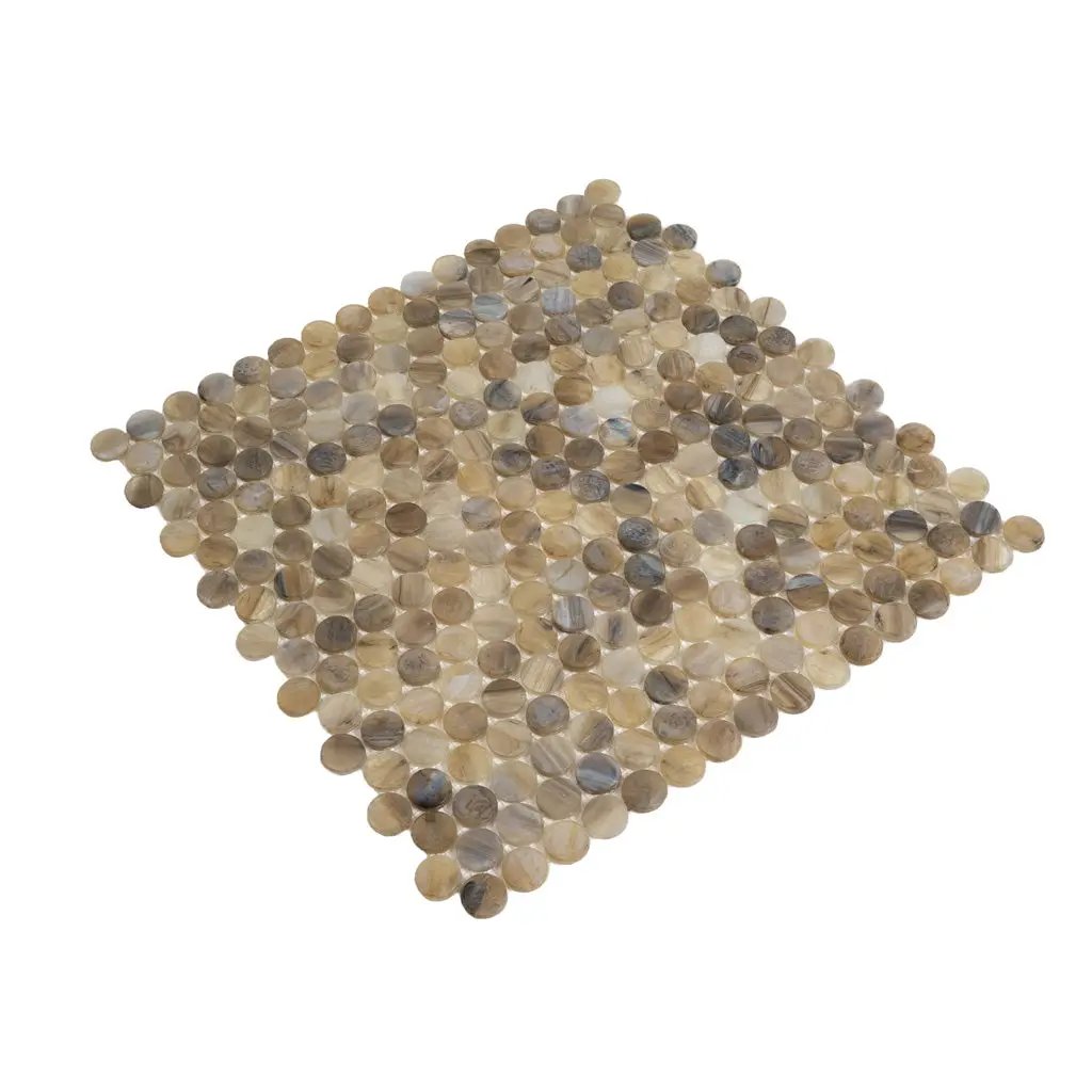 Beige 12x12 Glossy Penny Round Glass Mosaic Tile (10 pack, 10.34 sq ft/case) by Apollo Tile