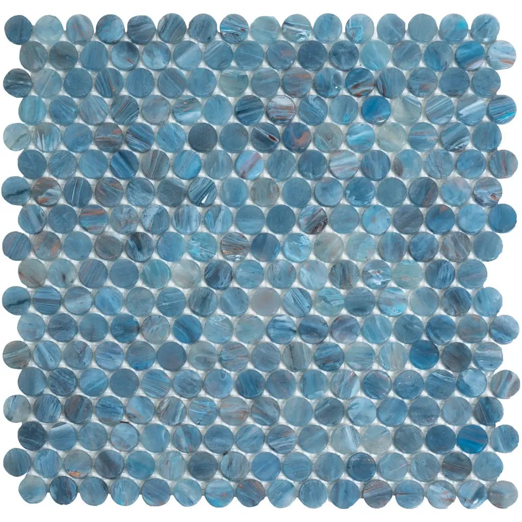 Blue 12x12 Glossy Penny Round Glass Mosaic Tile (10 pack, 10.34 sq ft/case) by Apollo Tile