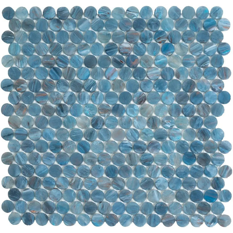 Blue 12x12 Glossy Penny Round Glass Mosaic Tile (10 pack, 10.34 sq ft/case) by Apollo Tile