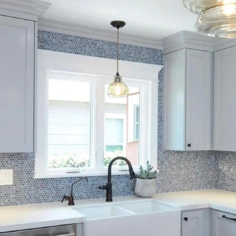 Blue 12x12 Glossy Penny Round Glass Mosaic Tile (10 pack, 10.34 sq ft/case) by Apollo Tile