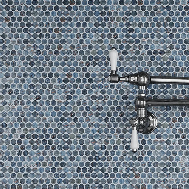 Blue 12x12 Glossy Penny Round Glass Mosaic Tile (10 pack, 10.34 sq ft/case) by Apollo Tile