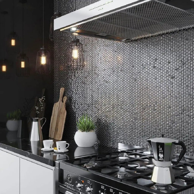 Silver 12x12 Penny Round Glossy Glass Mosaic Tile (10 pack, 10.34 sq ft/case) by Apollo Tile