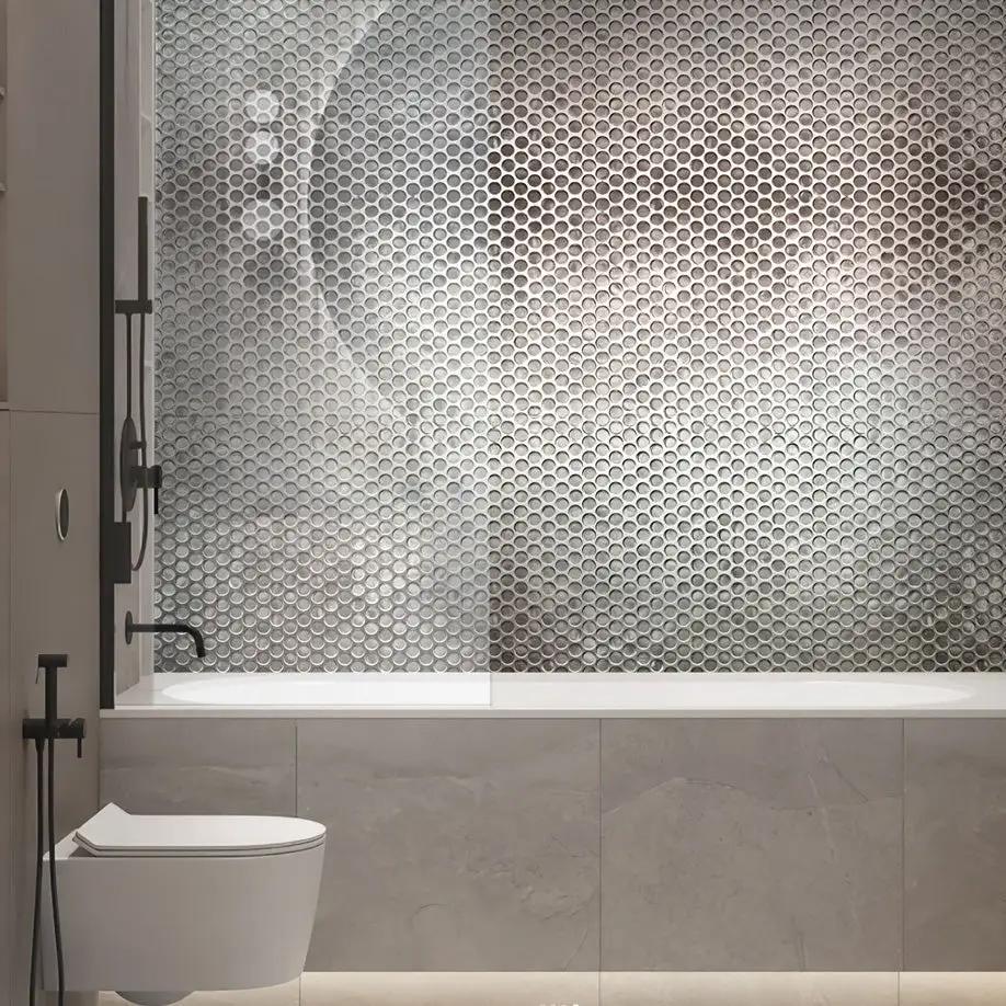 Silver 12x12 Penny Round Glossy Glass Mosaic Tile (10 pack, 10.34 sq ft/case) by Apollo Tile