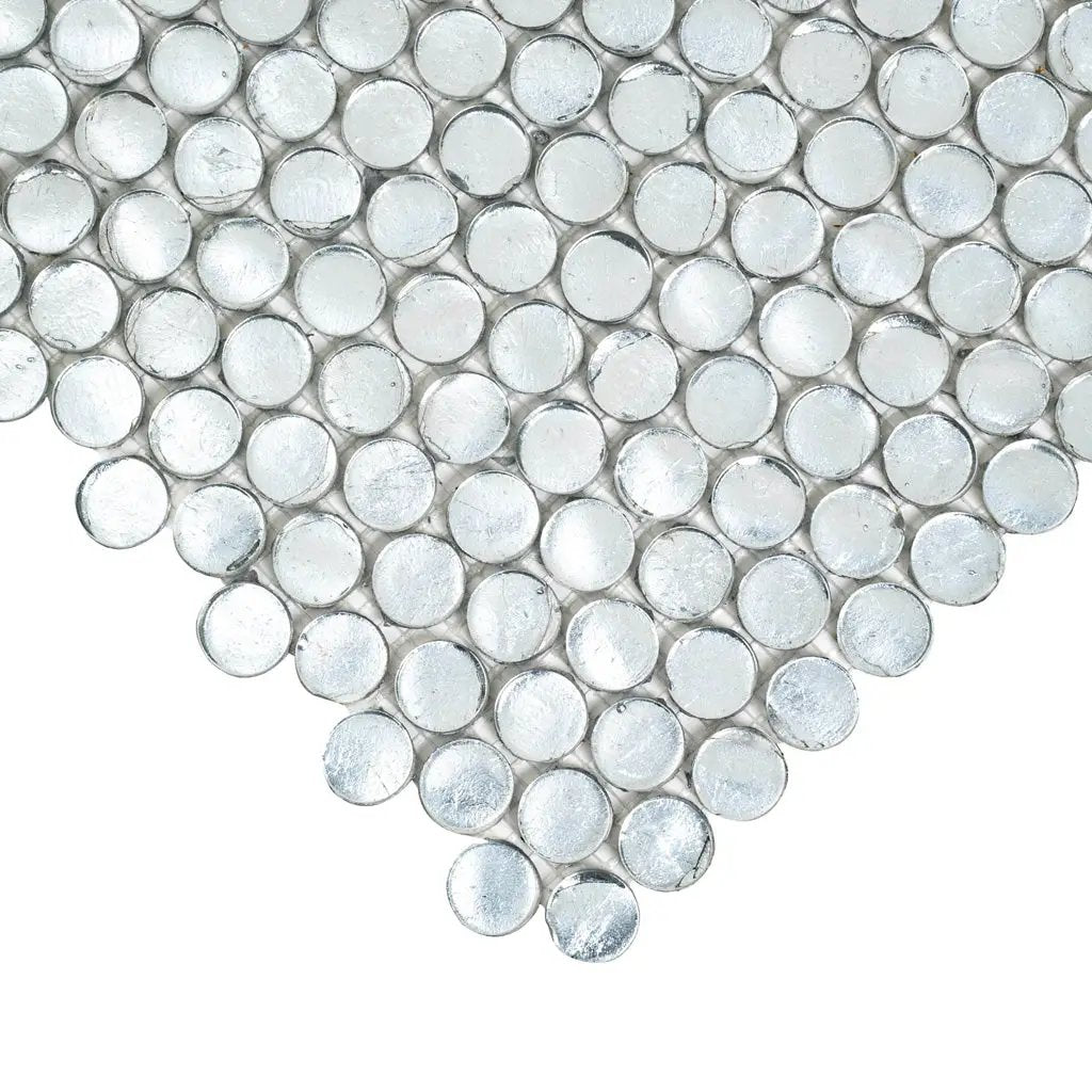 Silver 12x12 Penny Round Glossy Glass Mosaic Tile (10 pack, 10.34 sq ft/case) by Apollo Tile