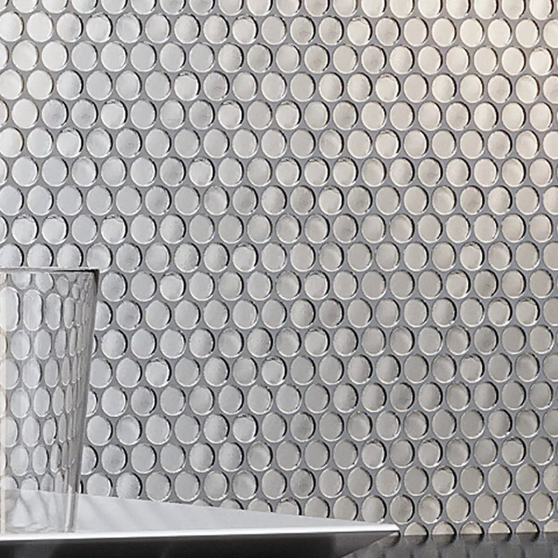 Silver 12x12 Penny Round Glossy Glass Mosaic Tile (10 pack, 10.34 sq ft/case) by Apollo Tile