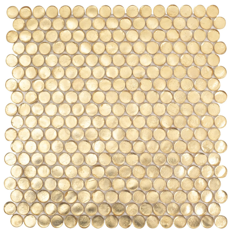 Majeste Gold 12x12 Glossy Penny Round Glass Mosaic Tile (10 pack, 10.34 sq ft/case) by Apollo Tile