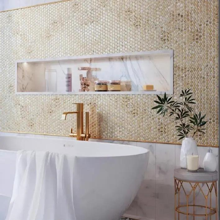 Majeste Gold 12x12 Glossy Penny Round Glass Mosaic Tile (10 pack, 10.34 sq ft/case) by Apollo Tile