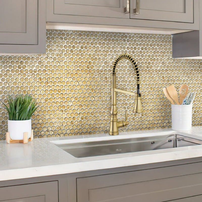 Majeste Gold 12x12 Glossy Penny Round Glass Mosaic Tile (10 pack, 10.34 sq ft/case), photo 3 of 12