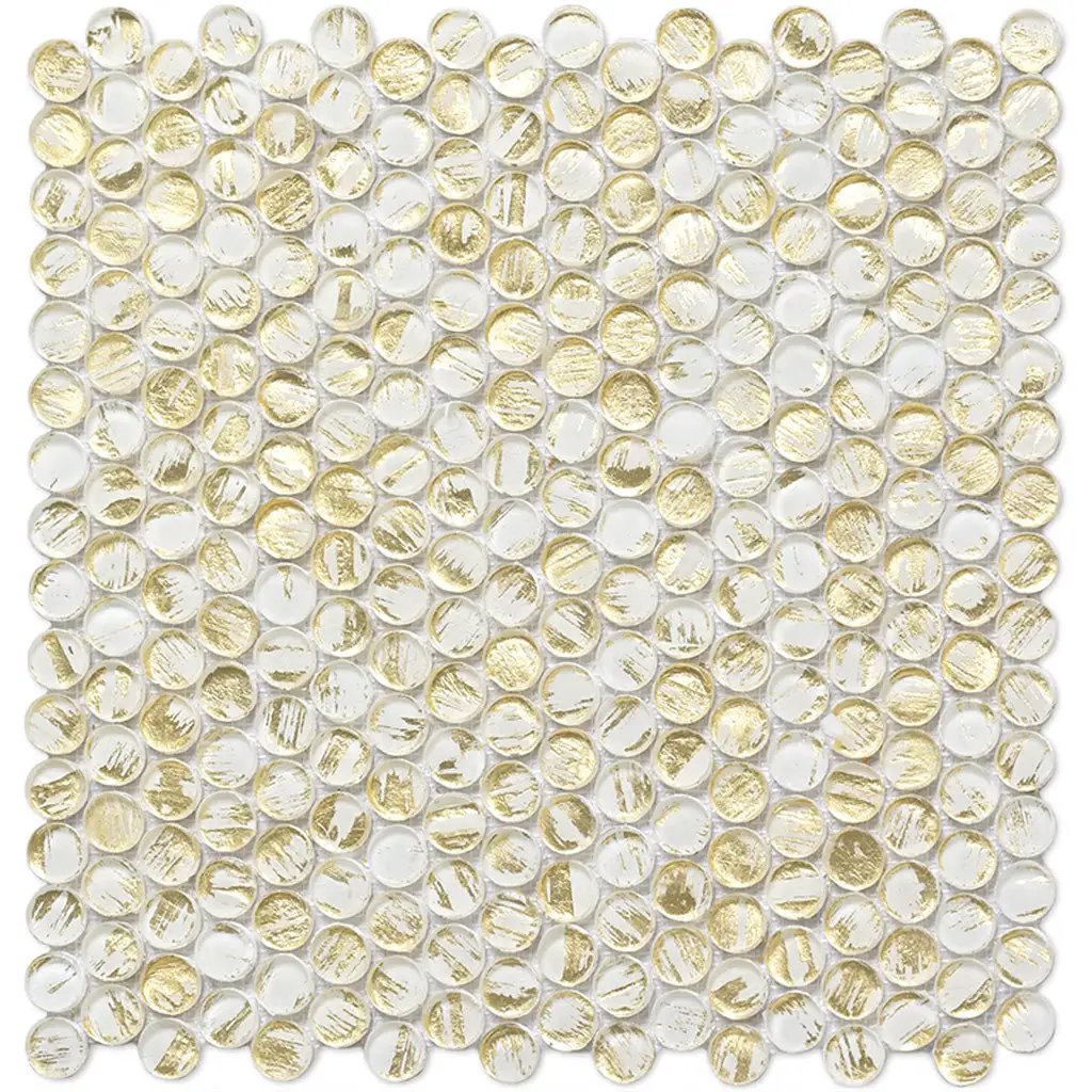 White Gold 12x12 Glossy Penny Round Glass Mosaic Tile (10 pack, 10.34 sq ft/case) by Apollo Tile