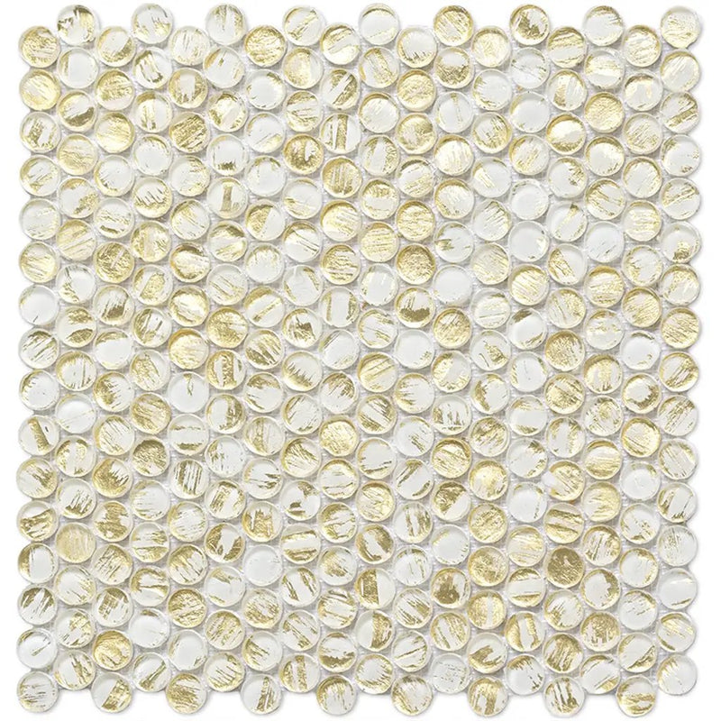 White Gold 12x12 Glossy Penny Round Glass Mosaic Tile (10 pack, 10.34 sq ft/case) by Apollo Tile