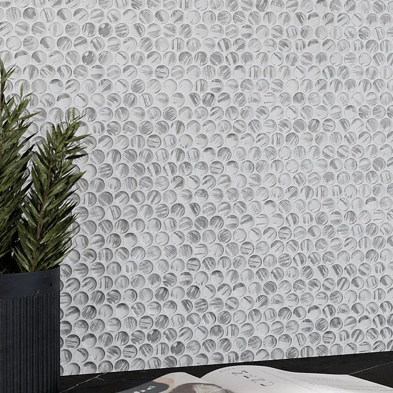 Silver 12x12 Glossy Penny Round Glass Mosaic Tile (10 pack, 10.34 sq ft/case) by Apollo Tile